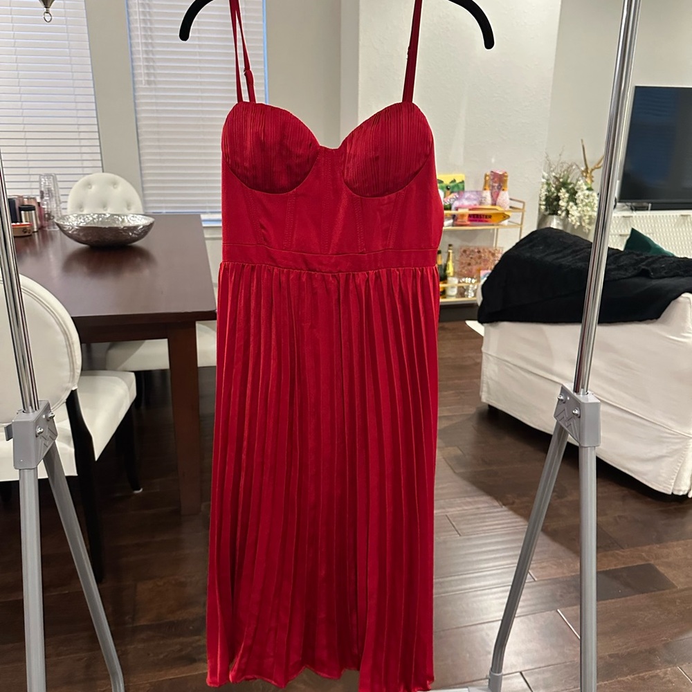 Lina Red Pleated Babydoll Midi Dress